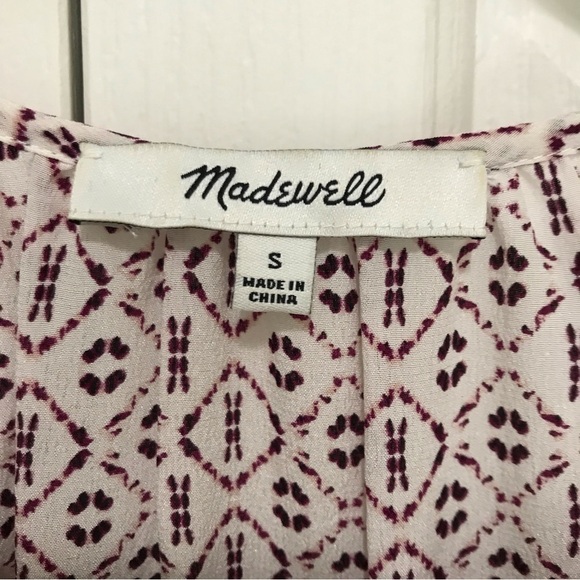 Madewell 100% Silk Lily Ruffle Top in Echo Grid Peplum Hem Size Small - Picture 4 of 17